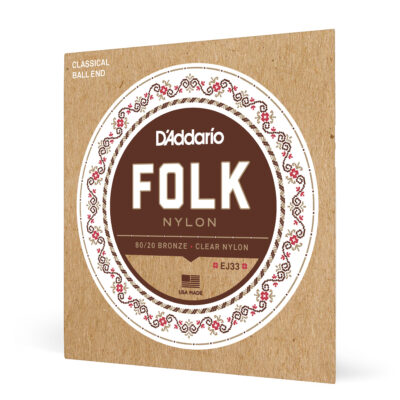 D'ADDARIO EJ33 FOLK NYLON, BALL END, 80/20 BRONZE/CLEAR NYLON TREBLES-1