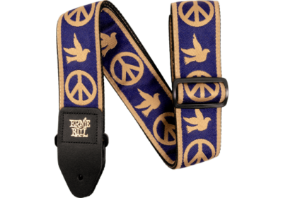 ERNIE BALL 4699 SANGLE JACQUARD PEACE LOVE DOVE BLEU MARINE ET BEIGE-1