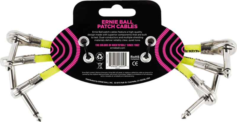 ERNIE BALL 6059 CORDON PATCH 15CM COUDE FIN - NOIR (PAR 3)-1