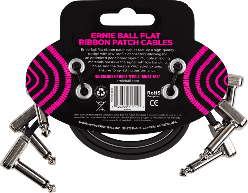 ERNIE BALL 6222 PACK DE 3 CABLES DE PATCH FLAT RIBBON COUDE/COUDE 30CM NOIR-1