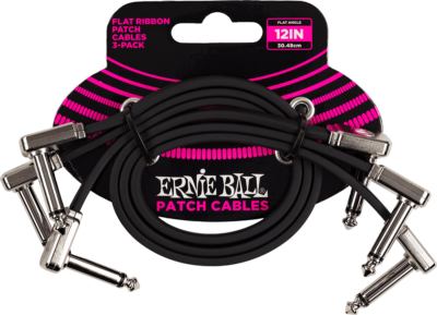 ERNIE BALL 6222 PACK DE 3 CABLES DE PATCH FLAT RIBBON COUDE/COUDE 30CM NOIR-2