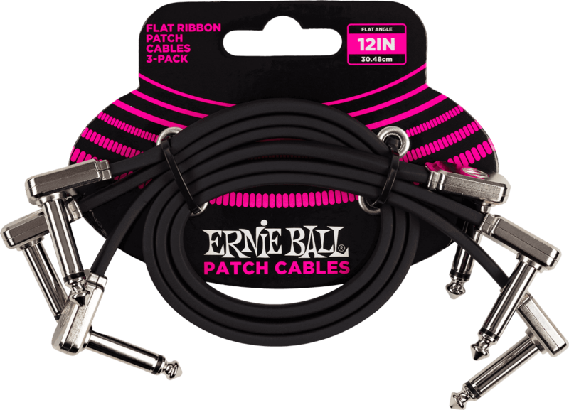 ERNIE BALL 6222 PACK DE 3 CABLES DE PATCH FLAT RIBBON COUDE/COUDE 30CM NOIR-2