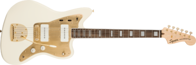 SQUIER 40TH ANNIVERSARY JAZZMAZSTER GOLD EDITION, LAUREL FINGERBOARD, GOLD ANODIZED PICKGUARD, OLYMPIC WHITE-2