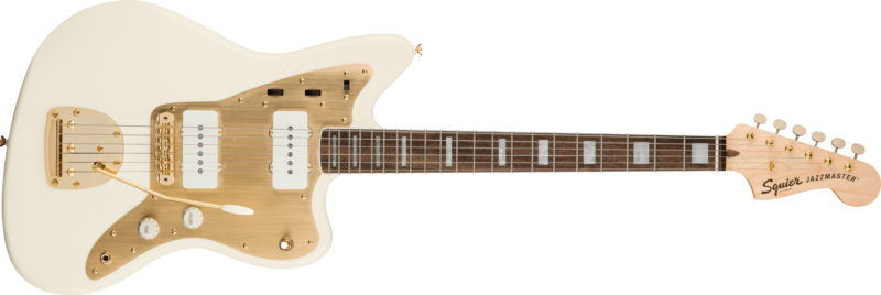 SQUIER 40TH ANNIVERSARY JAZZMAZSTER GOLD EDITION, LAUREL FINGERBOARD, GOLD ANODIZED PICKGUARD, OLYMPIC WHITE-2